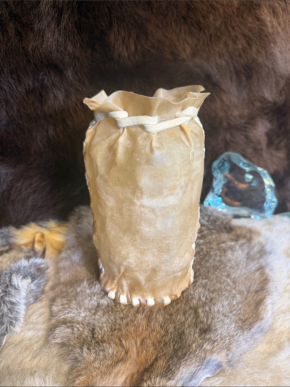 Handmade rawhide Drawstring Vase (875)